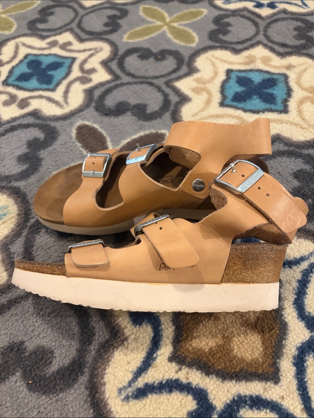 Birkenstock Papillon Linnea Wedge Three-Strap Leather Sandals in Latte - Picture 3 of 8
